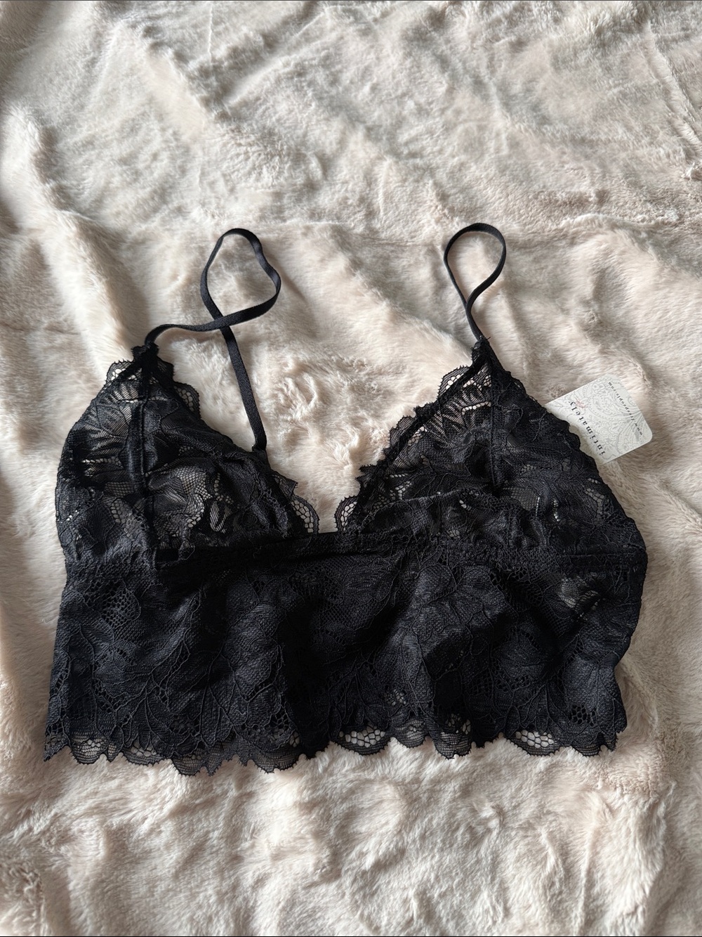 NWT Free People Black Lace Bralette with Scalloped Hem